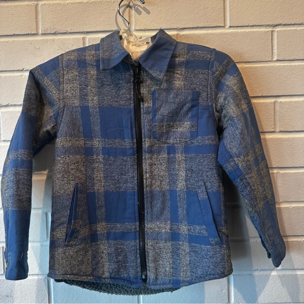 BOYS faux fur lined zippered plaid jacket